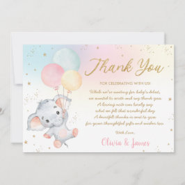 Whimsical Niedlich Elephant Balloons Baby Shower G Dankeskarte