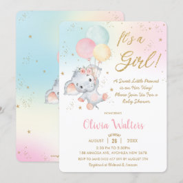 Whimsical Niedlich Elephant Balloons Baby Shower G Einladung