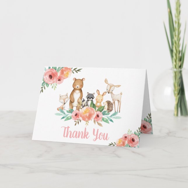 Whimsical Niedlich Floral Woodland Animals Baby Du Dankeskarte (Vorderseite)