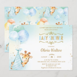 Whimsical Niedlich Giraffe Balloons Baby Shower Bo Einladung