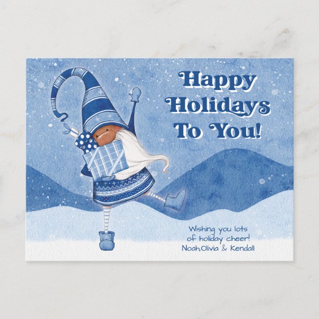 Whimsical Niedlich Gnome Happy Holidays Postkarte (Vorderseite)