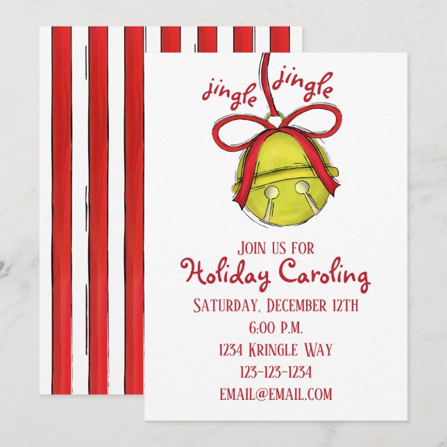 Whimsical Niedlich Gold Jingle Bell Holiday Party Einladung (Vorne/Hinten)