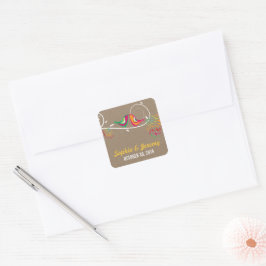 Whimsical Niedlich Kissing Summer Birds Kraft Wedd Quadratischer Aufkleber