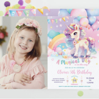 Whimsical Niedlich Rainbow Unicorn Magical Birthda Einladung