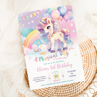Whimsical Niedlich Rainbow Unicorn Magical Birthda Einladung