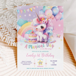 Whimsical Niedlich Rainbow Unicorn Magical Birthda Einladung