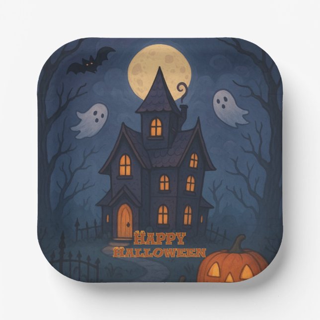 Whimsical Niedlich Spooky Spuk House | Halloween- Pappteller (Vorderseite)
