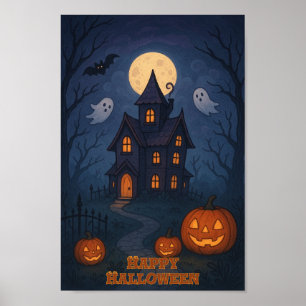 Whimsical Niedlich Spooky Spuk House   Halloween- Poster