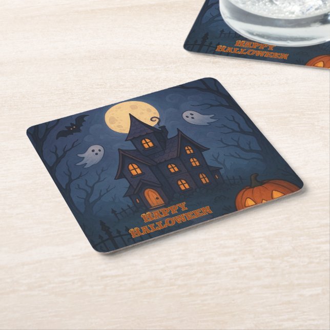 Whimsical Niedlich Spooky Spuk House | Halloween- Rechteckiger Pappuntersetzer (angewinkelt)