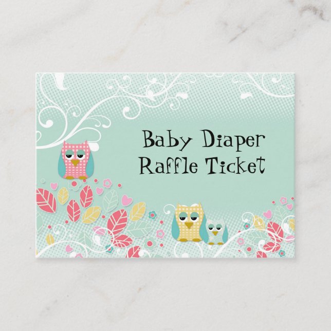 Whimsical Niedlich Swirl Owl Baby Diaper Raffle Ti Begleitkarte (Vorderseite)