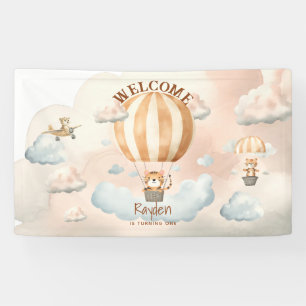 Whimsical Niedlich Tiger Hot Air Ballon 1. Geburts Banner