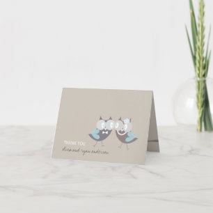 Whimsical Niedlich Wedding Brown Blue Owls Vielen Dankeskarte