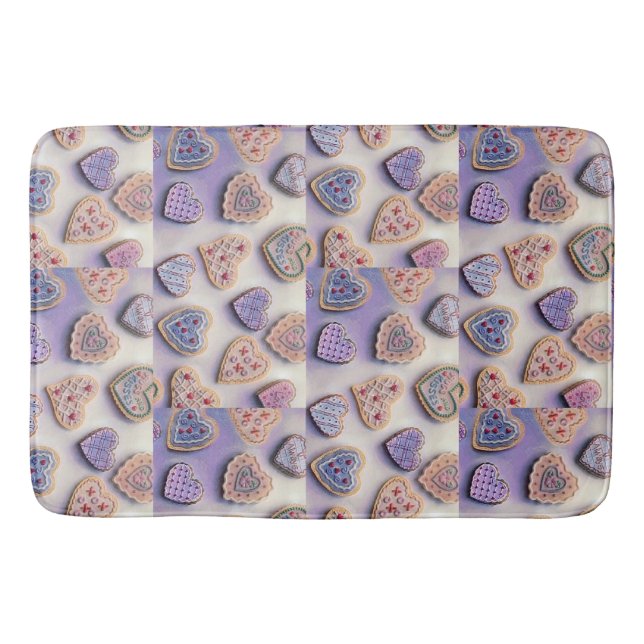 Whimsical niedliche farbige Kekse Herz Aquarell Badematte (Vorderseite)