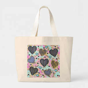 Whimsical niedliche Herzen bunt zeichnend Jumbo Stoffbeutel