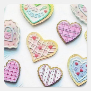 Whimsical niedliche Herzen bunt zeichnend Quadratischer Aufkleber