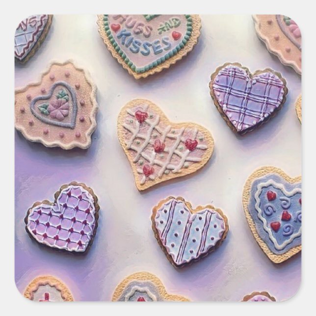 Whimsical niedliche Herzen bunt zeichnend Quadratischer Aufkleber (Vorderseite)