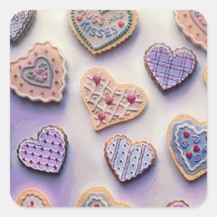 Whimsical niedliche Herzen bunt zeichnend Quadratischer Aufkleber