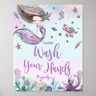 Whimsical Niedliche Meerjungfrau waschen Sie die H Poster