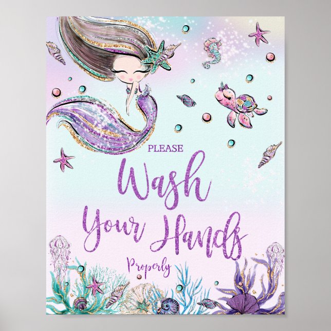 Whimsical Niedliche Meerjungfrau waschen Sie die H Poster (Vorne)