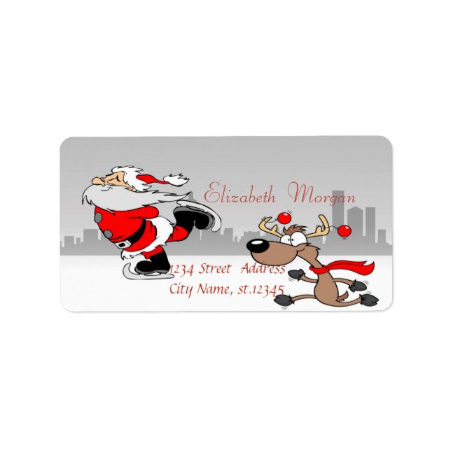 Whimsical Niedlicher Weihnachtsmann, Rentierweihna Adressaufkleber (Vorne)