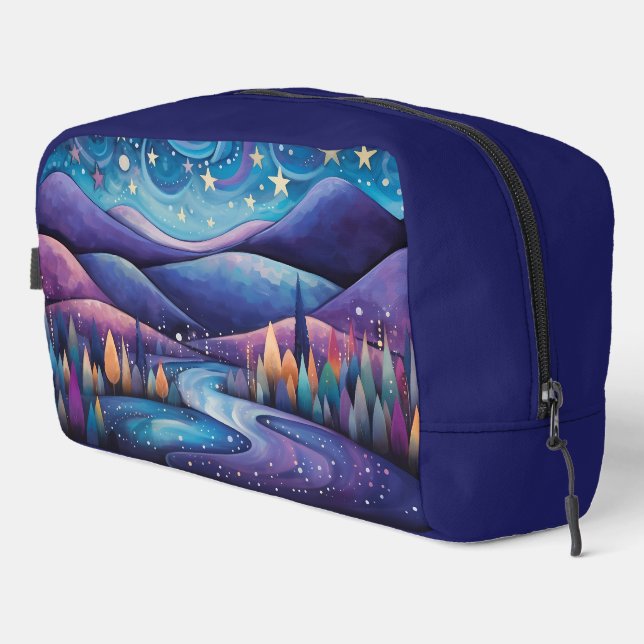 Whimsical Night - Fluss, Bäume und Berge Waschbeutel (Rechte Ecke)