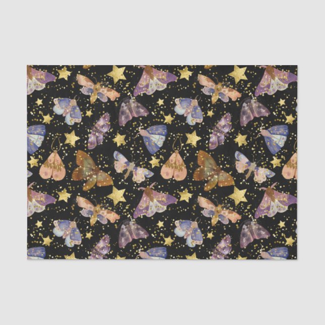 Whimsical Night Moth Butterfells Imitate Gold Star Seidenpapier (Vorderseite)