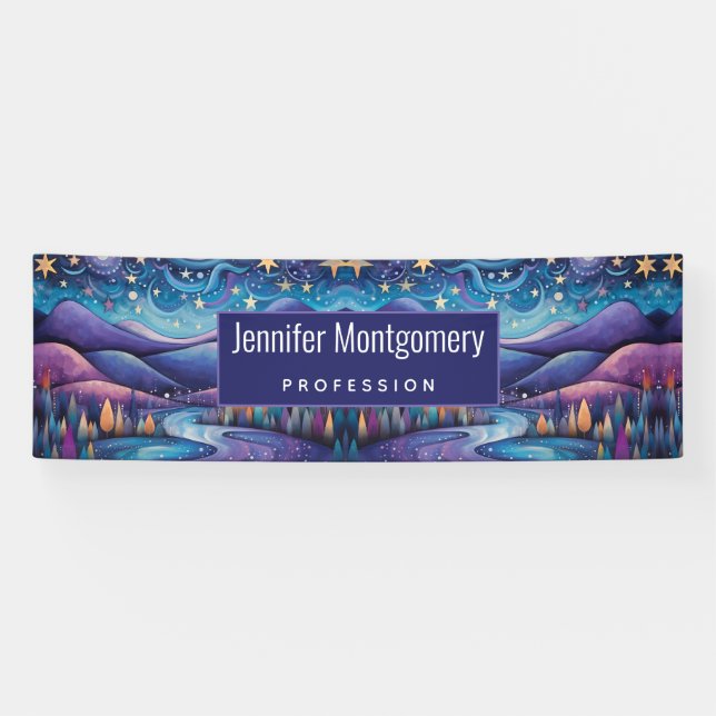 Whimsical Night Mountains and Trees Landschaft Banner (Horizontal)