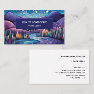 Whimsical Night Mountains and Trees Landschaft Visitenkarte