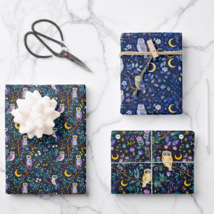 Whimsical Night Owl Muster - Bezaubernder Wald Geschenkpapier Set