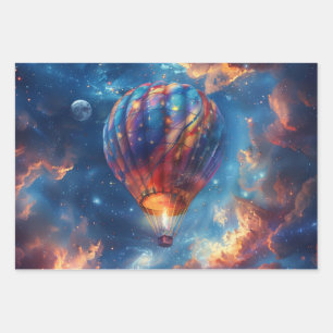 Whimsical Night Sky Hot Air Ballonfahrt Geschenkpapier Set