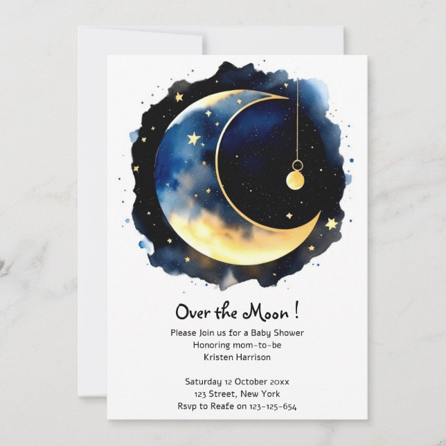 Whimsical Night Sky Watercolor Boy Baby Dusche Einladung (Vorderseite)