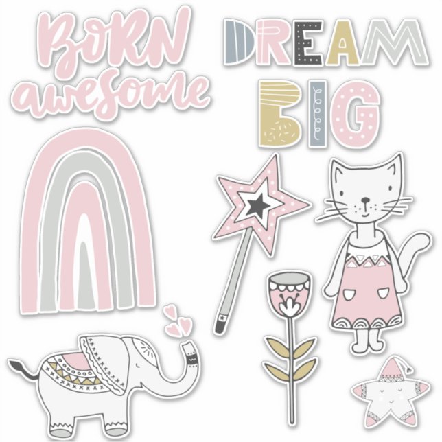 Whimsical Nordic Girly Assorted Stickers Aufkleber (Vorderseite)