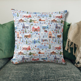 Whimsical Nordic Hygge Christmas Village Pastel  Kissen
