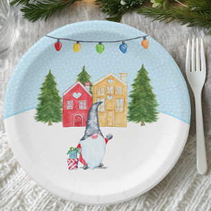 Whimsical Nordic Weihnachts-Gnom Pappteller