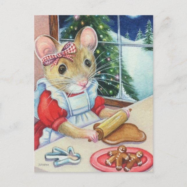 Whimsical North Pole Gingerbread Baker Mouse Art Postkarte (Vorderseite)