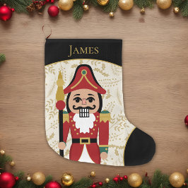 Whimsical Nutcracker Black und Beige Großer Weihnachtsstrumpf