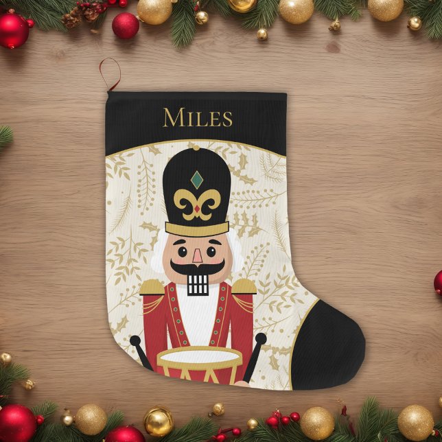 Whimsical Nutcracker Black und Beige Großer Weihnachtsstrumpf (Von Creator hochgeladen)