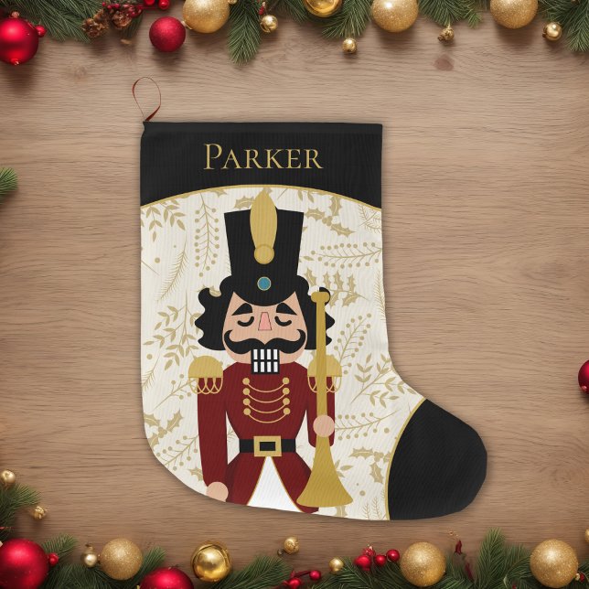 Whimsical Nutcracker Black und Beige Großer Weihnachtsstrumpf (Von Creator hochgeladen)