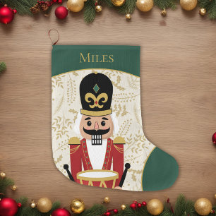 Whimsical Nutcracker Green und Beige Großer Weihnachtsstrumpf