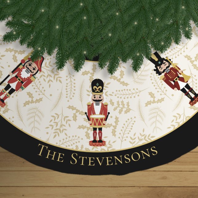 Whimsical Nutcracker Schwarz und Beige Weihnachten Polyester Weihnachtsbaumdecke (Von Creator hochgeladen)