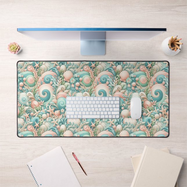 Whimsical Ocean Breeze: Pastelsee-Wirbel in Cotta Schreibtischunterlage (Büro 1)