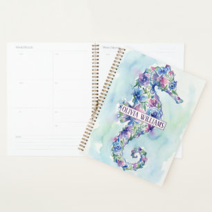 Whimsical Ocean-Seepferdchen-Botanische Blumen Planer