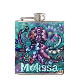 Whimsical Octopus Floral Aquamarin Küsten Personal Flachmann