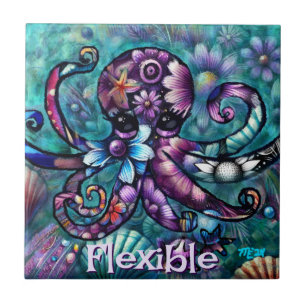 Whimsical Octopus Floral Aquamarin Küsten Personal Fliese