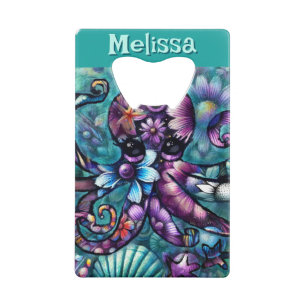 Whimsical Octopus Floral Aquamarin Küsten Personal Geldbeutel Flaschenöffner