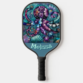 Whimsical Octopus Floral Aquamarin Küsten Personal Pickleball Schläger