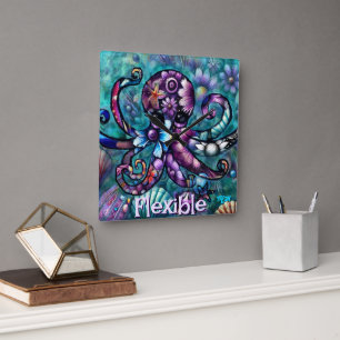 Whimsical Octopus Floral Aquamarin Küsten Personal Quadratische Wanduhr