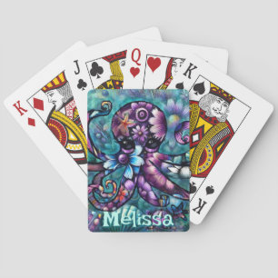Whimsical Octopus Floral Aquamarin Küsten Personal Spielkarten