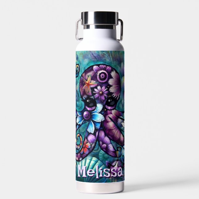 Whimsical Octopus Floral Aquamarin Küsten Personal Trinkflasche (Vorne)