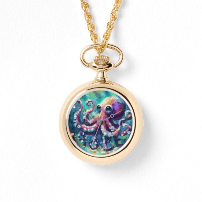 Whimsical Octopus Oil Painting Nautical Beach Armbanduhr (Vorderseite)